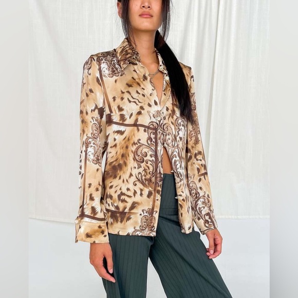 ESCADA Silk Charmeuse baroque animal print talk button down shirt blouse size 36 - Picture 3 of 14